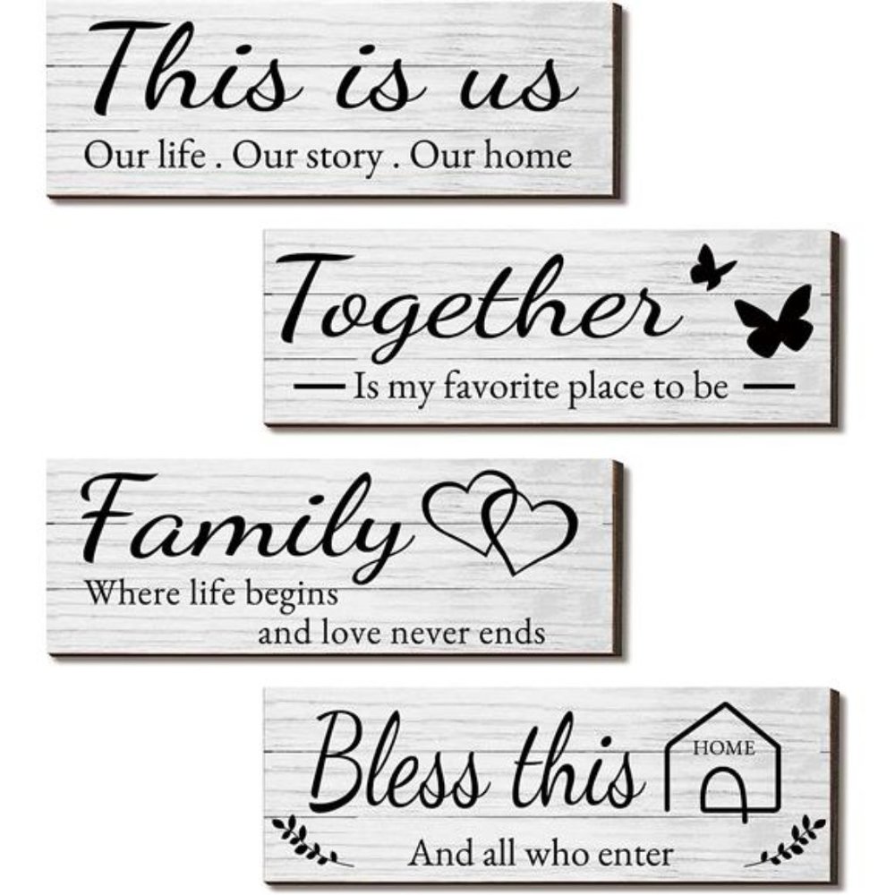 4 Pieces Wooden Home Wall Art Decor, Rustic, Farmhouse THIS IS US/TOGETHER